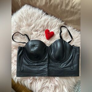 Faux Leather Bustier Crop Top – Size L